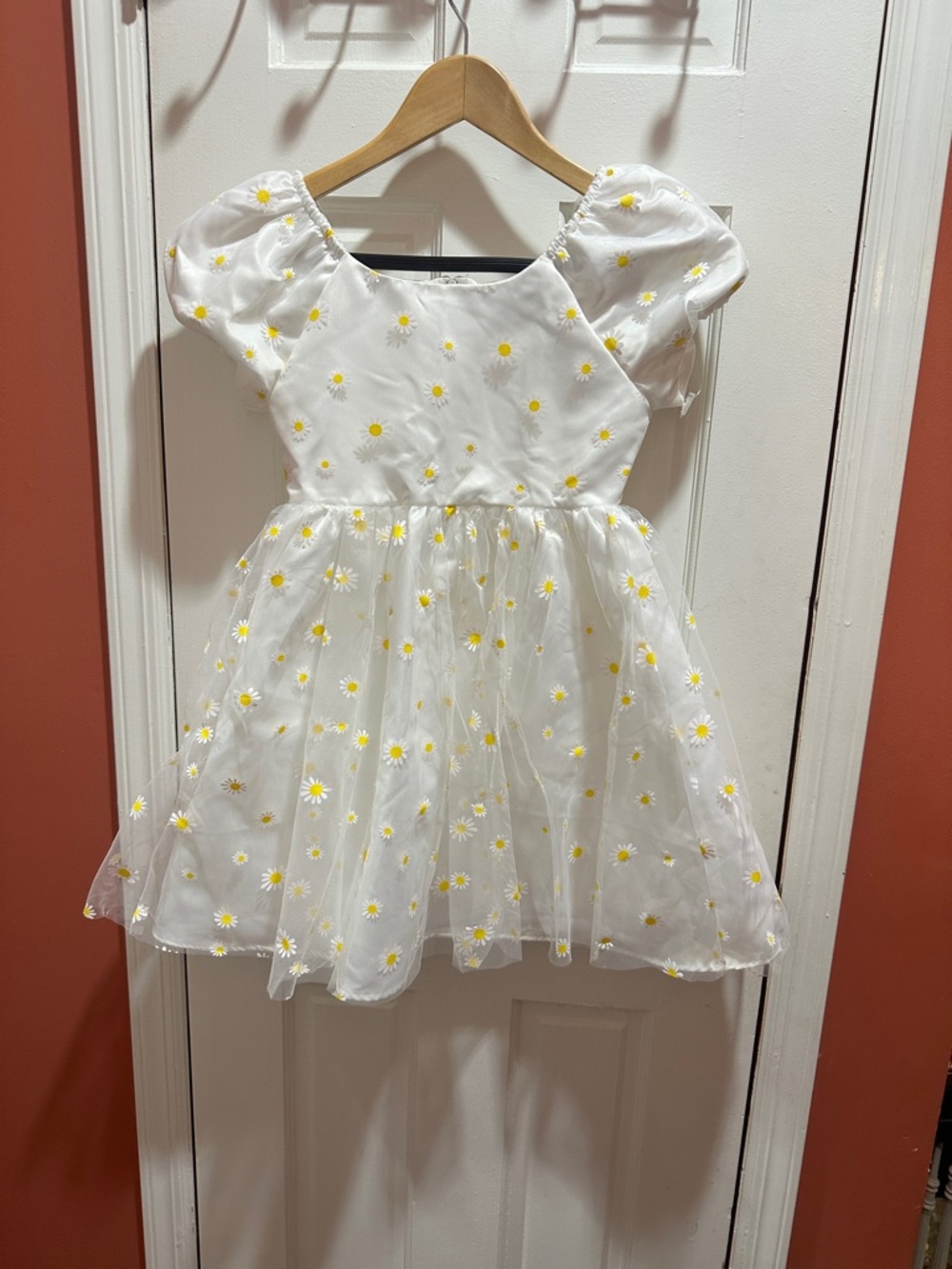 Rare Too White Mesh Dress with Yellow Daisy Accents